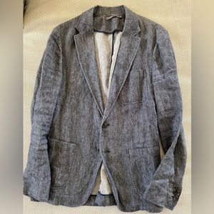 VINCE. Triple Patch Pocket Linen Blend Denim Blazer Size M $495